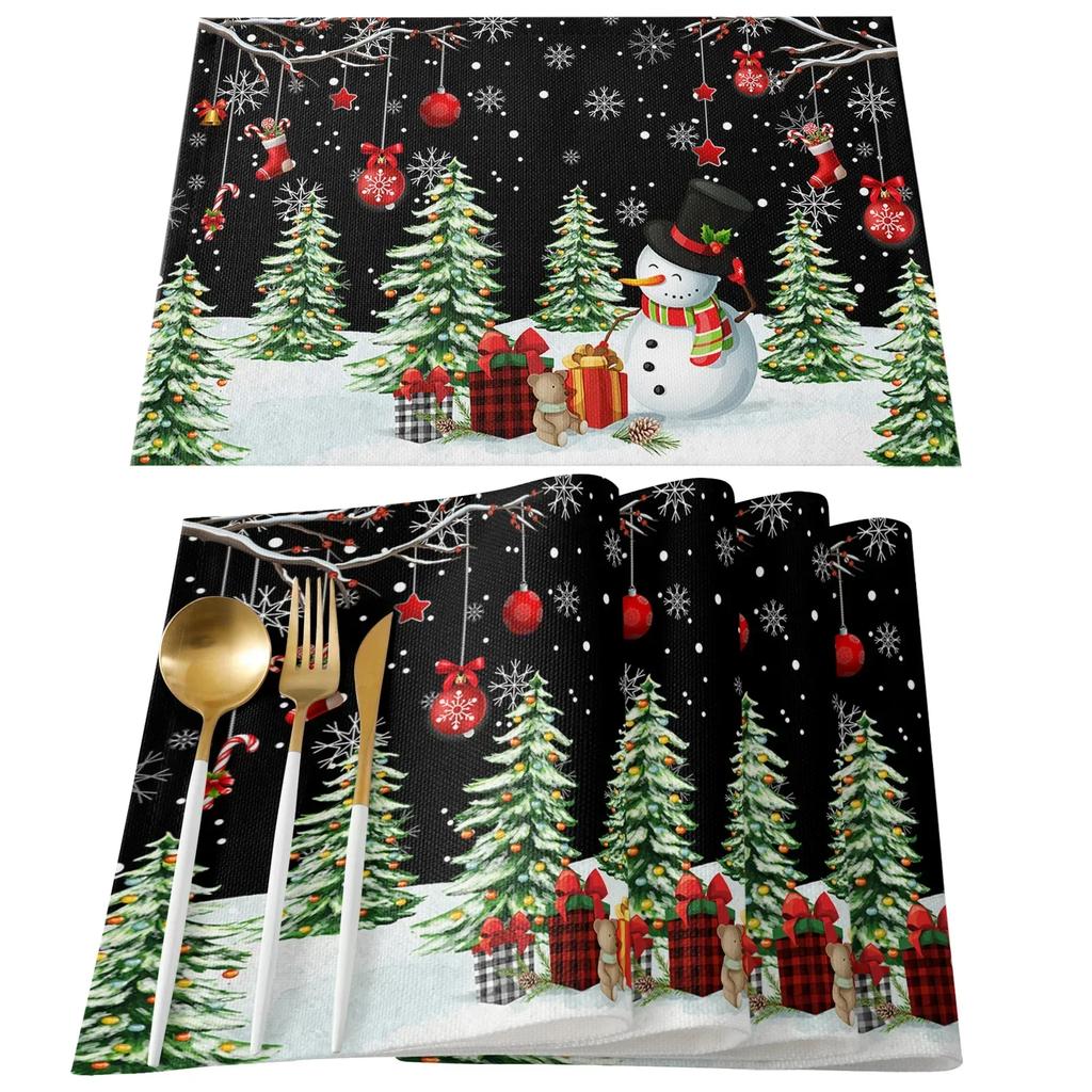 1PC Placemat Christmas Snowman Snowflake Kitchen   Coffee Dining Table Mats Coaster Pad