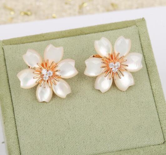 

New Hot Famous Brand Gifts Earrings Luxury Earrings Jewelry For Pink Gold Europe 925 Silver Fashion Flowers Charms Clip Earrings