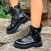 British Style Retro Booties Winter New Round Toe Lace-up Front Studded Platform Non-slip Pumps