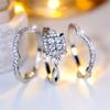 Crystal Female White Zircon Squarel Ring Set Fashion Vintage Silver Color Bridal Wedding Engagement  For Women