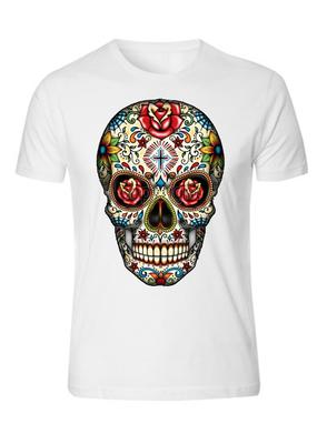 Crâne Sucre Roses Yeux Jour des Morts Gothique Mexicain Los Muertos T-Shirt Tee