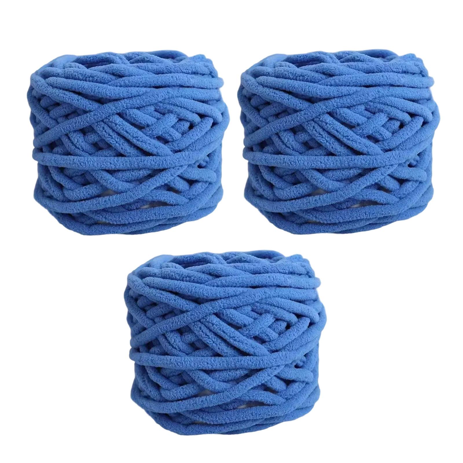 

3 Skeins Chunky Chenille Yarn Soft Plush Yarn 70M Long Thick Yarn 7mm Thick for Scarf Hat Sweater Throw Blanket Crocheting синій
