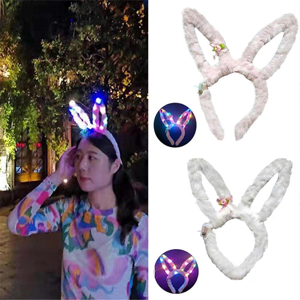 Glowing Plush Bunny Headband Light Up Easter Headband Led Bunny Headband Luminous Led Headband Led Rabbit Headband  White