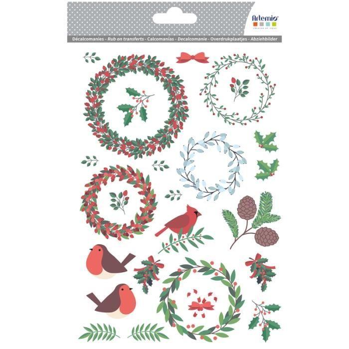 Décalcomanies Noël - Couronne de Noël - Format A5