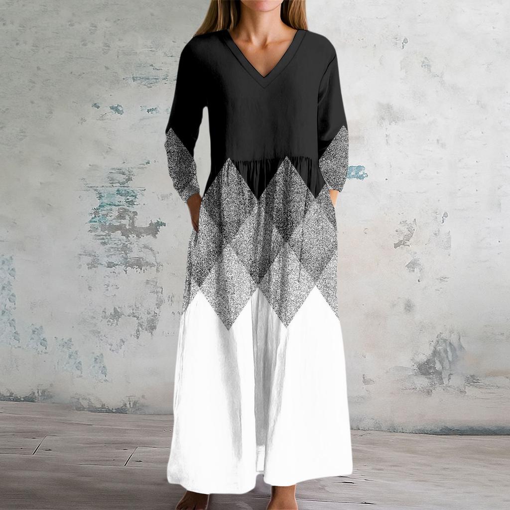 Women's Fashion Dress Spring V-neck Long Sleeve Dress