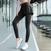 Dámské fitness kalhoty dvoudílného vzhledu s vysokým pasem, elastické, přiléhavé běžecké kalhoty se sukní, rychleschnoucí tepláky, podzimní jógové kalhoty, zeštíhlující vzhled