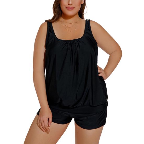 2 stk/sett Dame Tankini Sett U-hals Ermeløse Topper Høy midje Badebukser Sett Delt