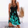 Dresses For Women Casual Summer Floral Printed Tank Sleeveless Dress Hollow Out O-Neck Loose Beach Short  Sundress