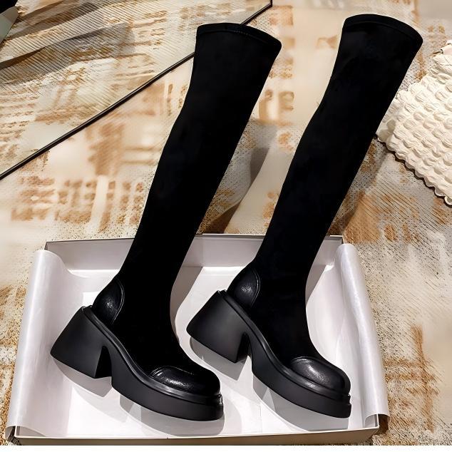

Супер длинные высокие сапоги женские тонкие мешковатые ботфорты на толстой подошве европейская и американская мода на высоком каблуке с высоким голенищем эластичные тонкие сапоги 40 чёрный