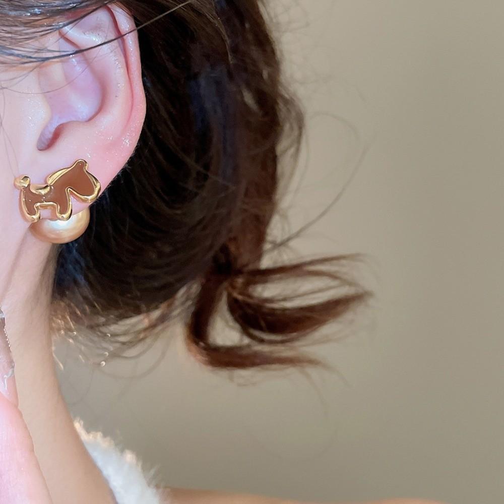 Cartoon Horse Red Pony Earrings Chinese Style Horse Mascot Ear Studs New Year Horse Earrings  Party