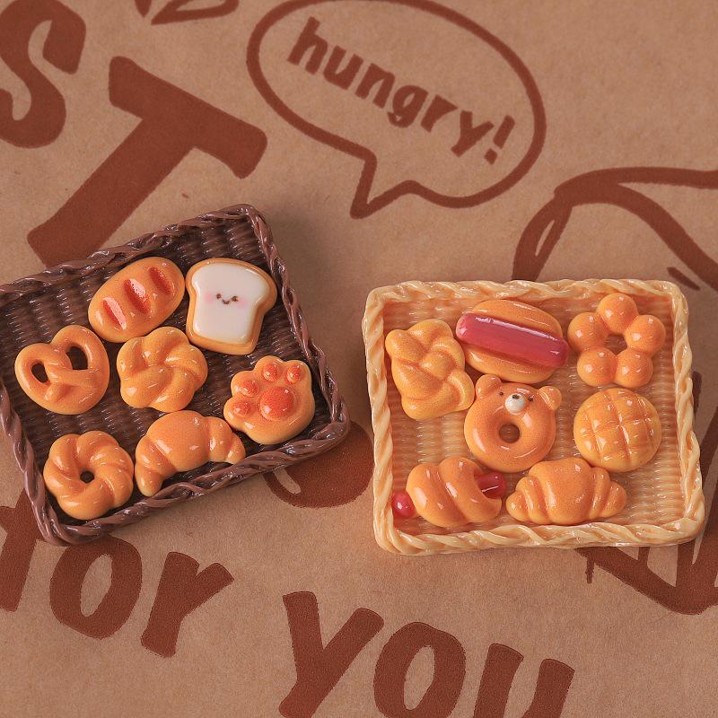 Mini Food Playset: Simulated Bread, Croissant, Toast, Cat Claw Bag, DIY Cream Glue, Hairpin, Nail, and Resin Accessories