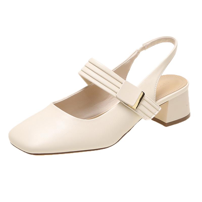 Summer Thick Heel New Baotou Sandals Women's Mary Jane Shoes 2024 Square Toe Low Heel Fashion Lolita Shoes Sexy Pumps Casual