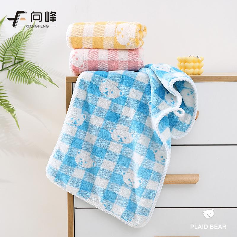Handtuch Neu Jacquard Korallenfleece Bär Karomuster Haushalt Erwachsene Kinder Weich Saugfähig Gesichtshandtuch Gesichtshandtuch