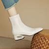 Square Head White Short Boots Women's Winter Velvet 2025 Autumn New Thick Heel Socks Boots Elastic Thin Boots Foreign Style Boots