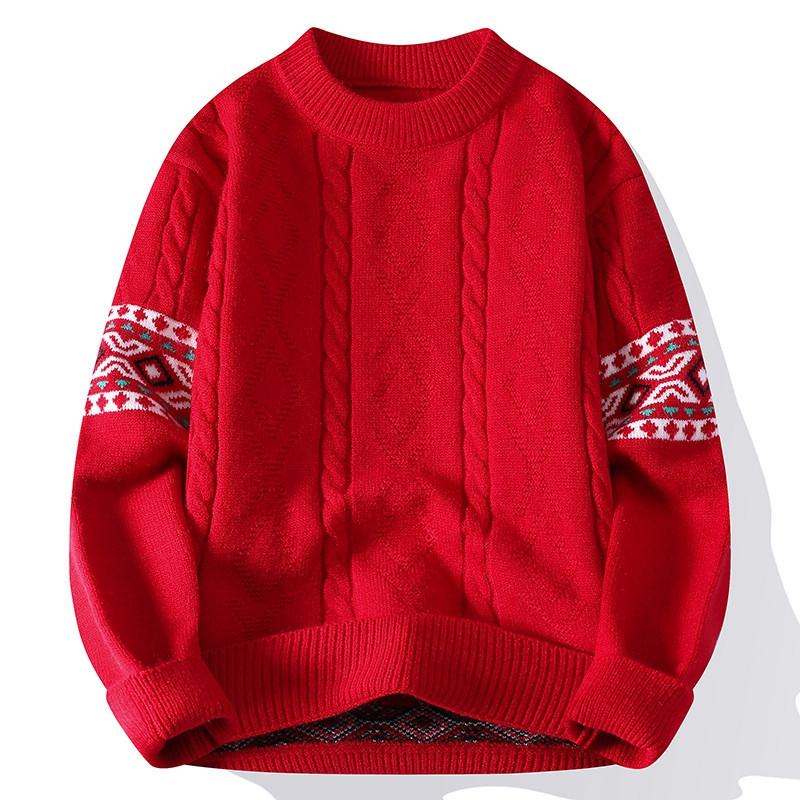 Knit Sweaters for Men Crewneck Loose Fit Lightweight Sweater Men's Casual Twist Textured Patterned Cable Knitted Pullover Sweaters for Christmas