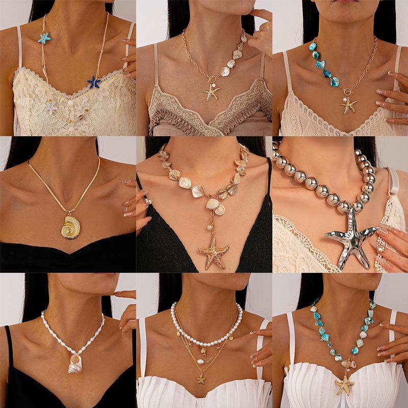 Seaside Vacation Wind Starfish Ocean Series Silver Needle Earrings Summer Personality Temperament Necklace Bracelet Earrings