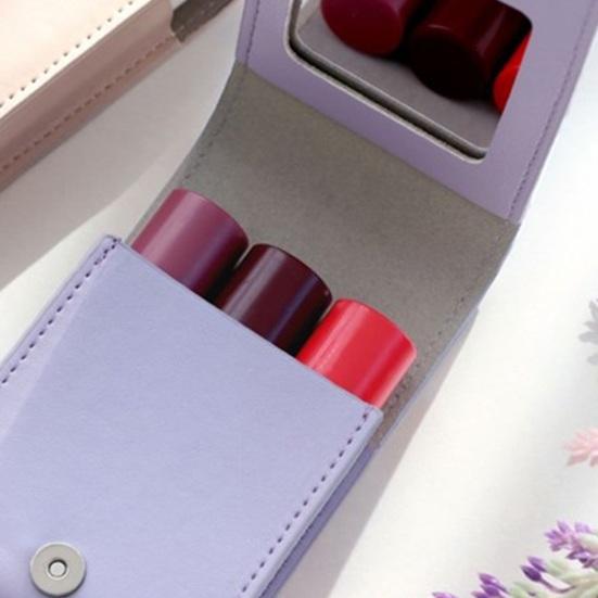 Lipstick Bag with Mirror Mini Lip Balm Organizer Portable Lipstick Case Fits 3 Lipsticks for Handbag Women And Girls Travel Touch-Ups