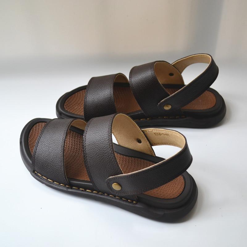 

Модные мужские сандалии из коровьей кожи, повседневные дышащие пляжные туфли, тапочки 39 кофейный