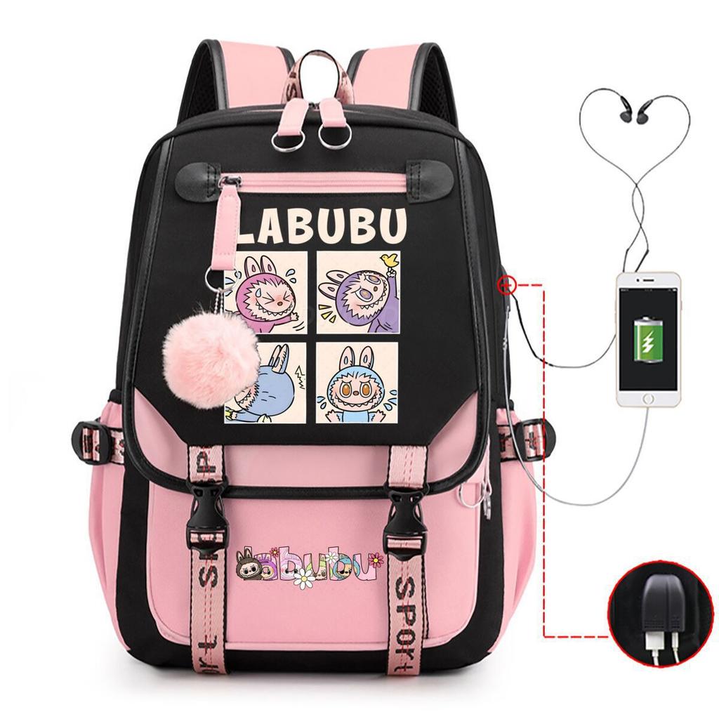 Cute LABUBU cartoon printed backpack for junior high school students with large capacity ins wind school bag