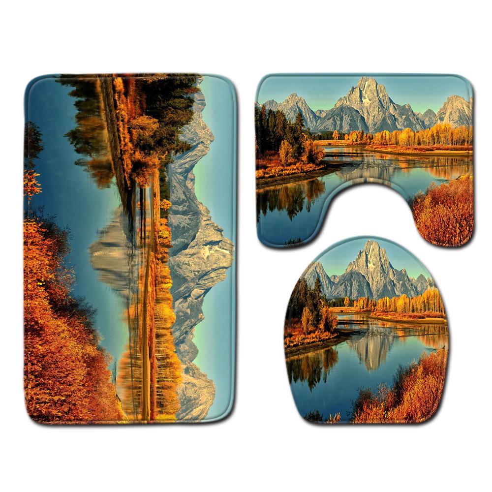 Landscape Bathroom Floor Mat Toilet Three-Piece Set