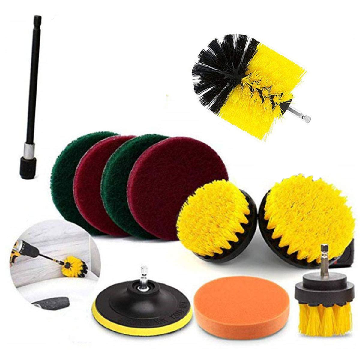 

Набор из 11 электрических чистящих шестигранный хвостовик электрический для чистки и стен ванной комнаты щеток, дрель, ванна, кухня, полы,