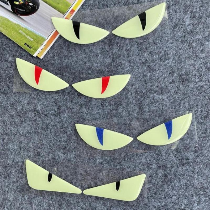 Luminous 3D Demon Eye Cat Eye Design Motorcycle Sticker Glowing Headlight Decal For Scooters Decoration