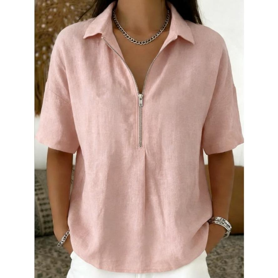 Women's Fashion Casual Summer Spring Solid Color Print Short Sleeve POLO Neck Blouses & Shirts