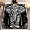 1 Manta de Lujo Elefante con Rosa Blanco y Negro - Suave Franela Ligera Manta para Todas las Estaciones, Impresión Digital Contemporánea