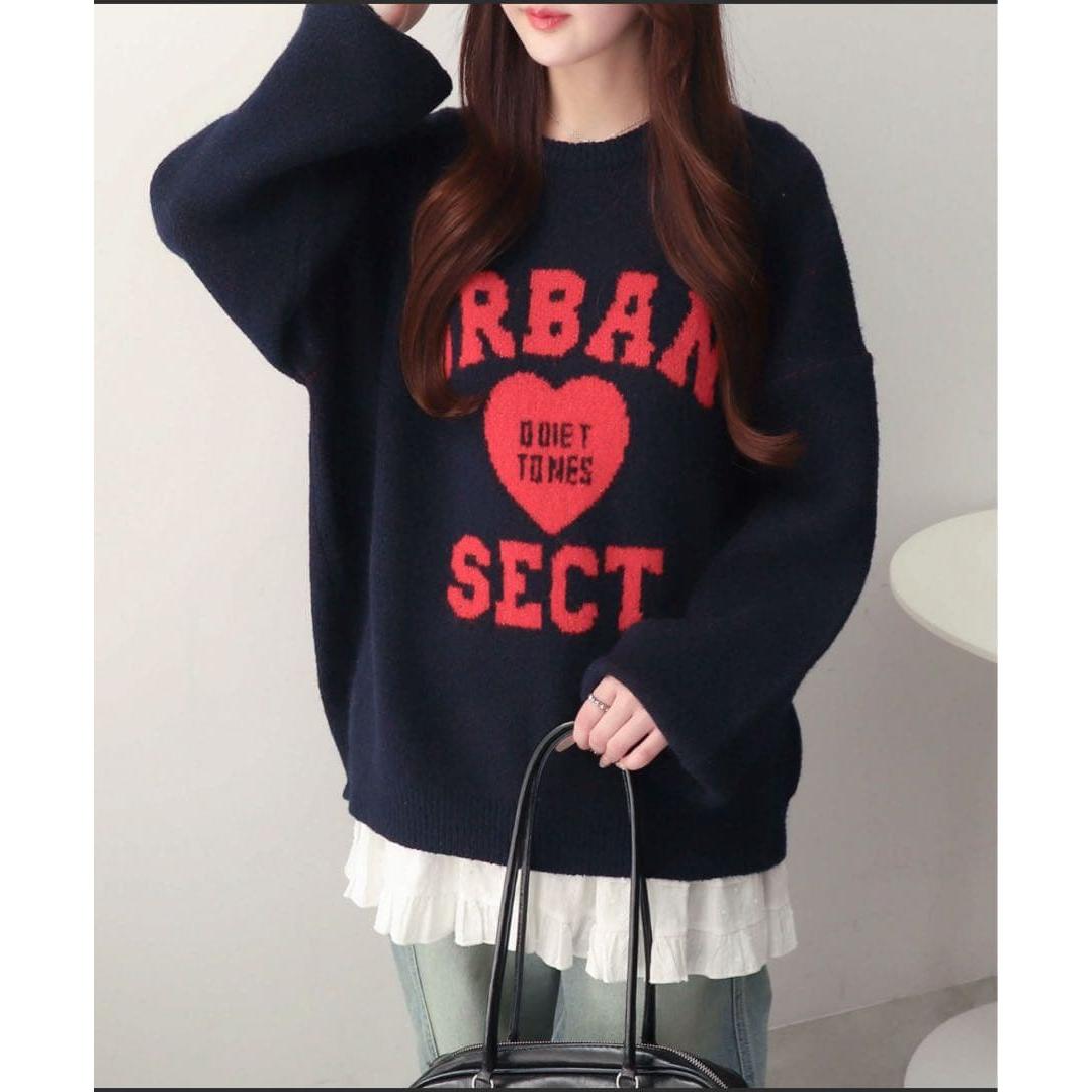 WEGO/Fluffy graphic knit BIG pullover