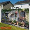 2D Italian Flower Wall Backdrop, Old Cottage with Potted Roses & Ivy for Outdoor Party