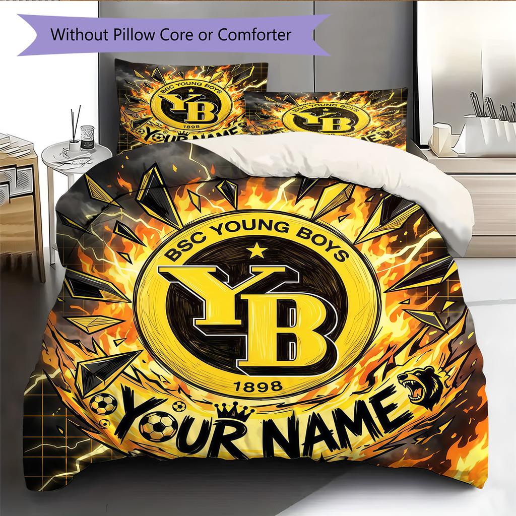 Personalizowany Wzór BSC Young Boys Zestaw Pościeli Kołdra Dekoracja Domu Prezent (1 * poszwa na kołdrę + 2 * poszewki na poduszki bez rdzenia)