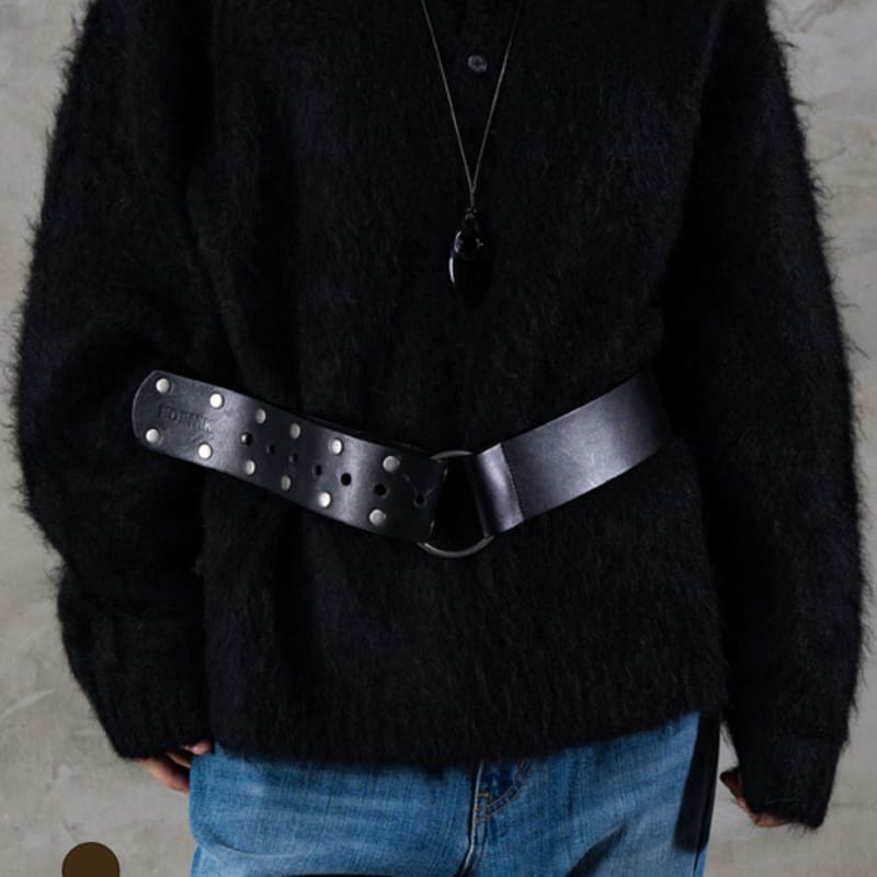 

EDENIK Кожаный ремень с кольцами-клепками (2 цвета) EZF2AV04BK Black