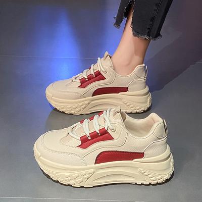 Fashion Women's Platform Sneakers Feamle Casual Vulcanized Sport Shoes Fashion Chunky Shoe Woman Autumn Flats PU Leather Lace-up Shoes