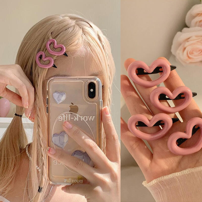 [Set of 8] Morey Heart Snap Hairpin Point Pin 8-piece set (4 pink, 4 eye)