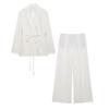 2025 Spring Women's Loose Linen Blend Tie Suit Jacket & High-Waisted Pleated Pants Set