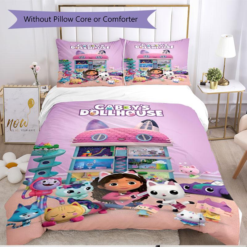 3pcs Duvet Cover Set (1*Duvet Cover + 2*Pillowcase, Without Core), Gabby's Dollhouse Print Soft All‑Season Bedding Set, Home Bedroom Decor Gift