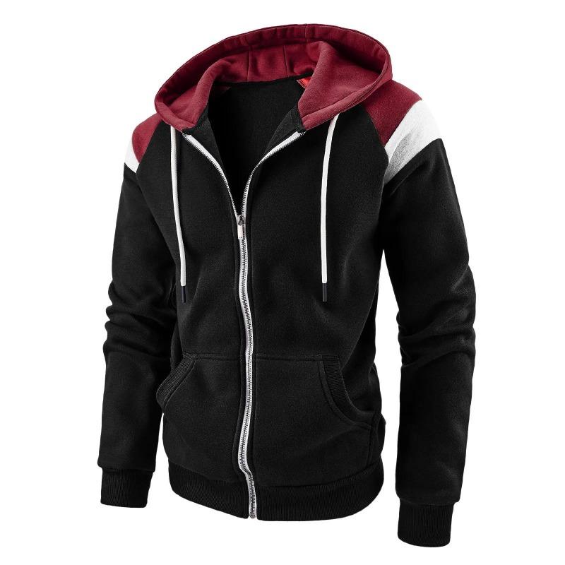 2025 autumn and winter warm and fashionable men s hooded jacket color blocked casual loose hooded sweatshirt XXXL