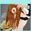 Bohemian Style Pu Small Shoulder Bag With Feather Tassel For Casual Travel Women