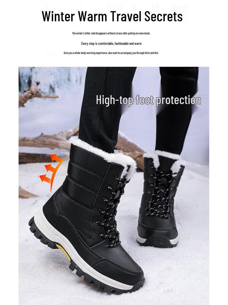 2025 Women's Cotton Snow Boots: High-Top, Lace-Up, Waterproof, Thick Sole, Perfect for Winter Hiking & Outdoor Sports.