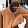 Men's Stand Up Collar Zipper Sweatshirt Winter Plush Thickened Bee Print Coat Fashion Casual Men'swear Top