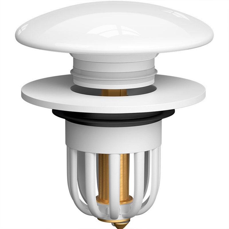 White Ceramic Sink Drain Stopper Push-Type With Anti-Rust Copper Core Hair Filter Leakproof Bathroom Basin Plug