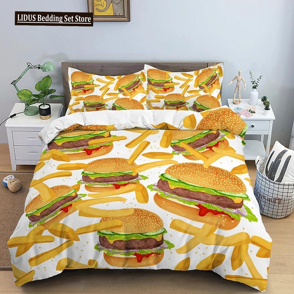 Snack Duvet Cover Set Coffee Bread Donut Pattern Pink Polyester Comforter Cover For Kids Adult Teen Bedding Set Queen King Size
