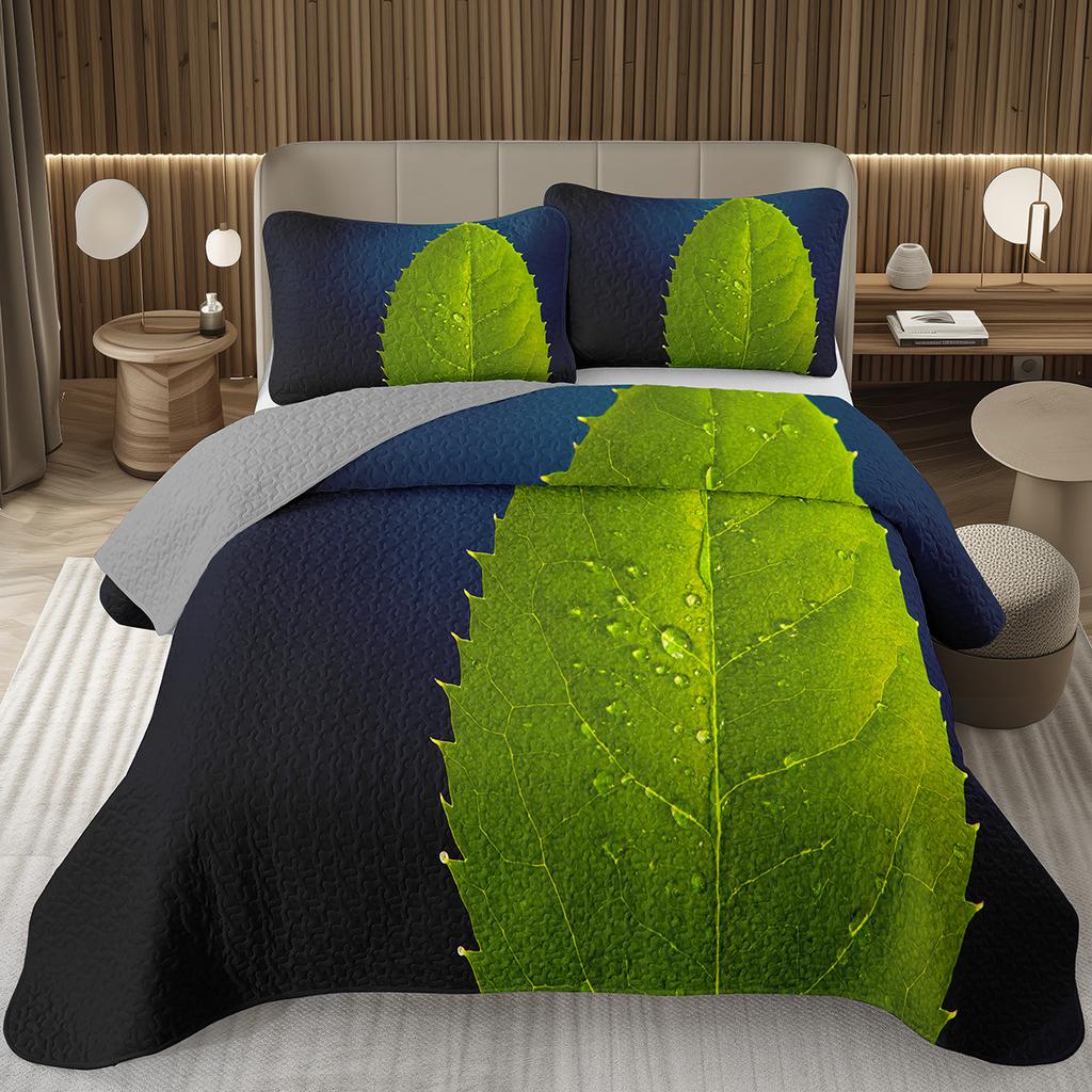 Grüne Blätter Tagesdecke Einzel- Doppelgröße Bauernhaus Botanische Pflanze Tagesdecken-Sets Frühling Natur Blatt Quilt-Set für Kinder Teenager Erwachsene