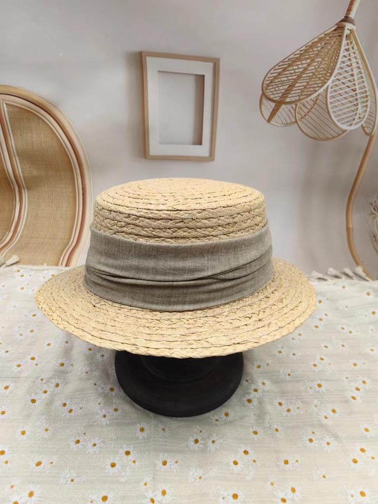 Dale Lafite Straw Hat Spring French Flat Top Hat Woven British Holiday Sun Hat Sunscreen Top Hat
