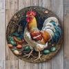 Round Vintage Metal Rooster Sign Wall Decor Kitchen Home Garden