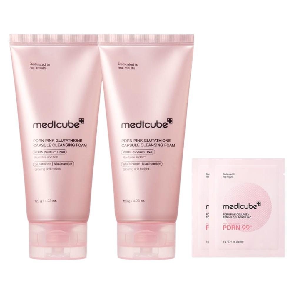 Medicube PDRN Pink Capsule Foam Cleanser, Deep Pore Cleansing & Radiance Care, 120ml (2-Pack + 4 Bonus Pads)