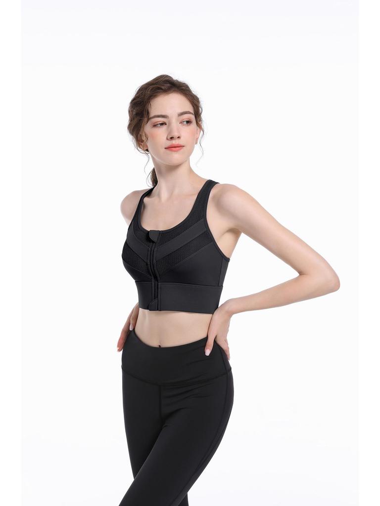 High-Impact Front Zipper Sports Bra with Fixed Cup