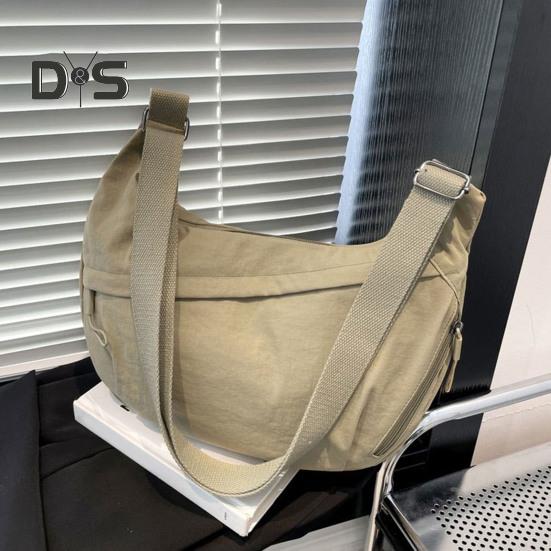 Solid Color Hobo Bag Portable Half Moon Shoulder Bag Zippered Travel Crossbody Messenger Bag for Daily Travel Office Shopping