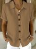 Casual Comfortable Cotton Linen Short Sleeve Button Shirt For Women