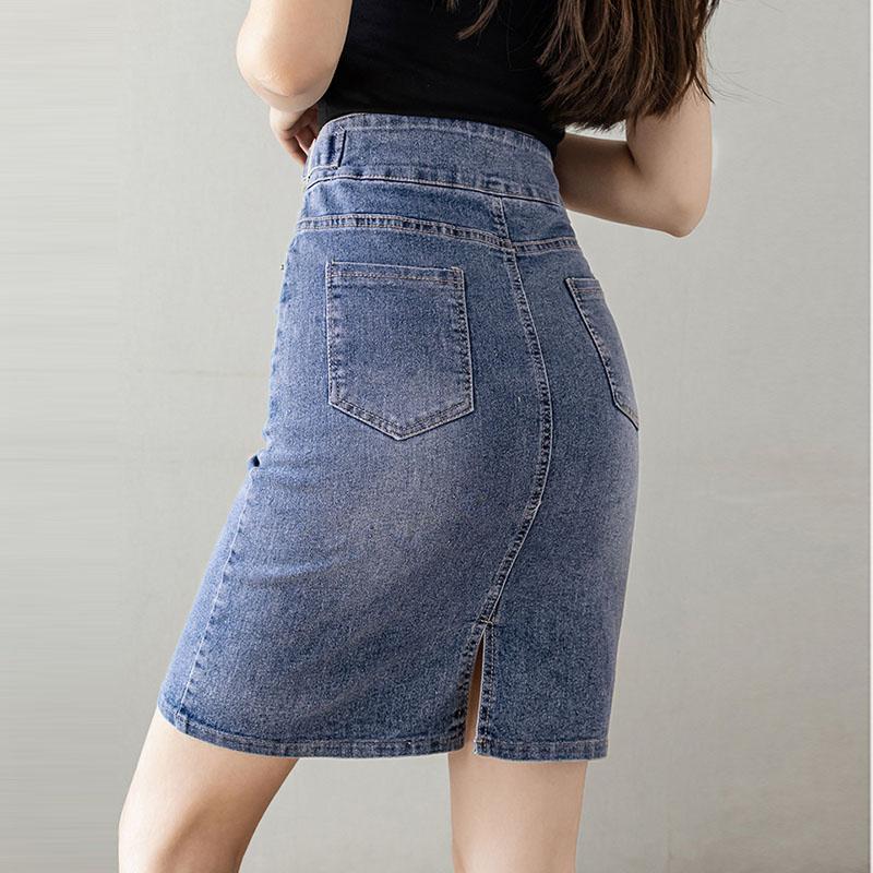 Spring Summer Plus Size Skirt for Women High Waist Large Size Slit Black or Blue Jeans Skirts Korean Slim Femme A-line Skirt